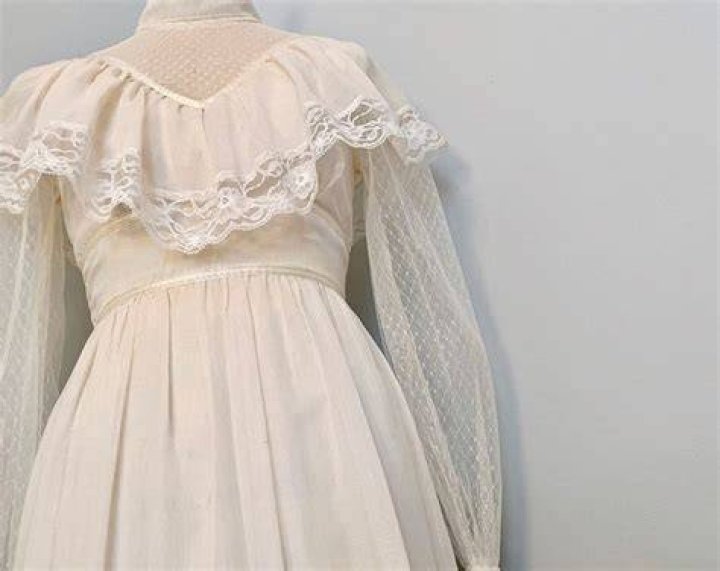 1970s White Cotton Lace Victorian Style Dress With Drawstring Waist 1970s White Cotton Lace Victorian Style Dress With Drawstring Waist