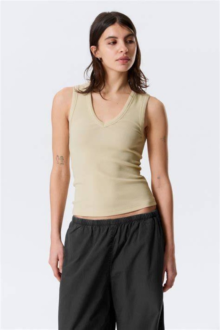 Cotton Tape Sleeveless Ribbed V Neck Cotton Tape Sleeveless Ribbed V Neck