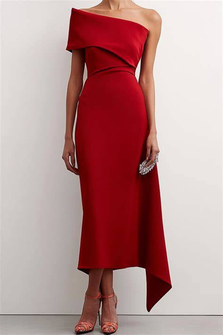 Dress, Shoulder, Joint, Red, Style, Formal wear, Eyelash, Fashion accessory, Fashion, Fashion model, 